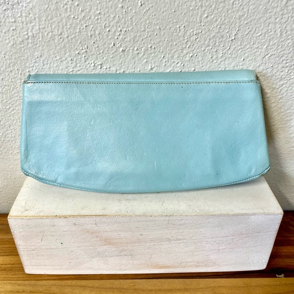 Vtg Clutchette Sleek Structured  Clutch Minimalist Robins Egg Blue Modern Preppy - Picture 10 of 15